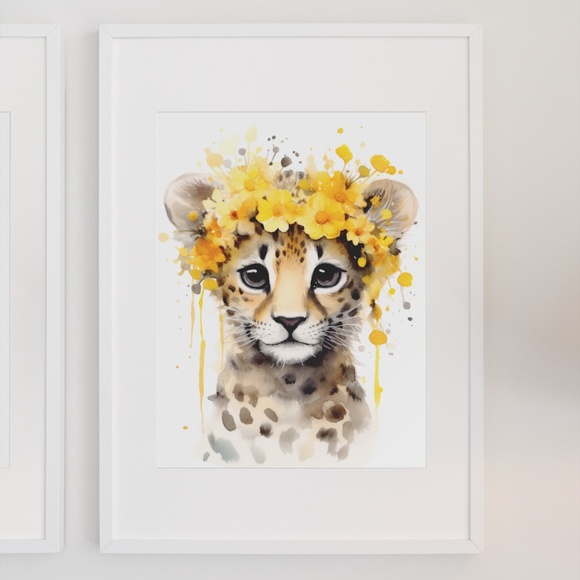 Watercolor Baby Leopard Portrait Wall Art Illustration Print Poster Unframed - Picture 3 of 6